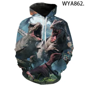 3D Printed Movie Hooded Sweatshirts - Jurassic Park Casual Hoodies Streetwear