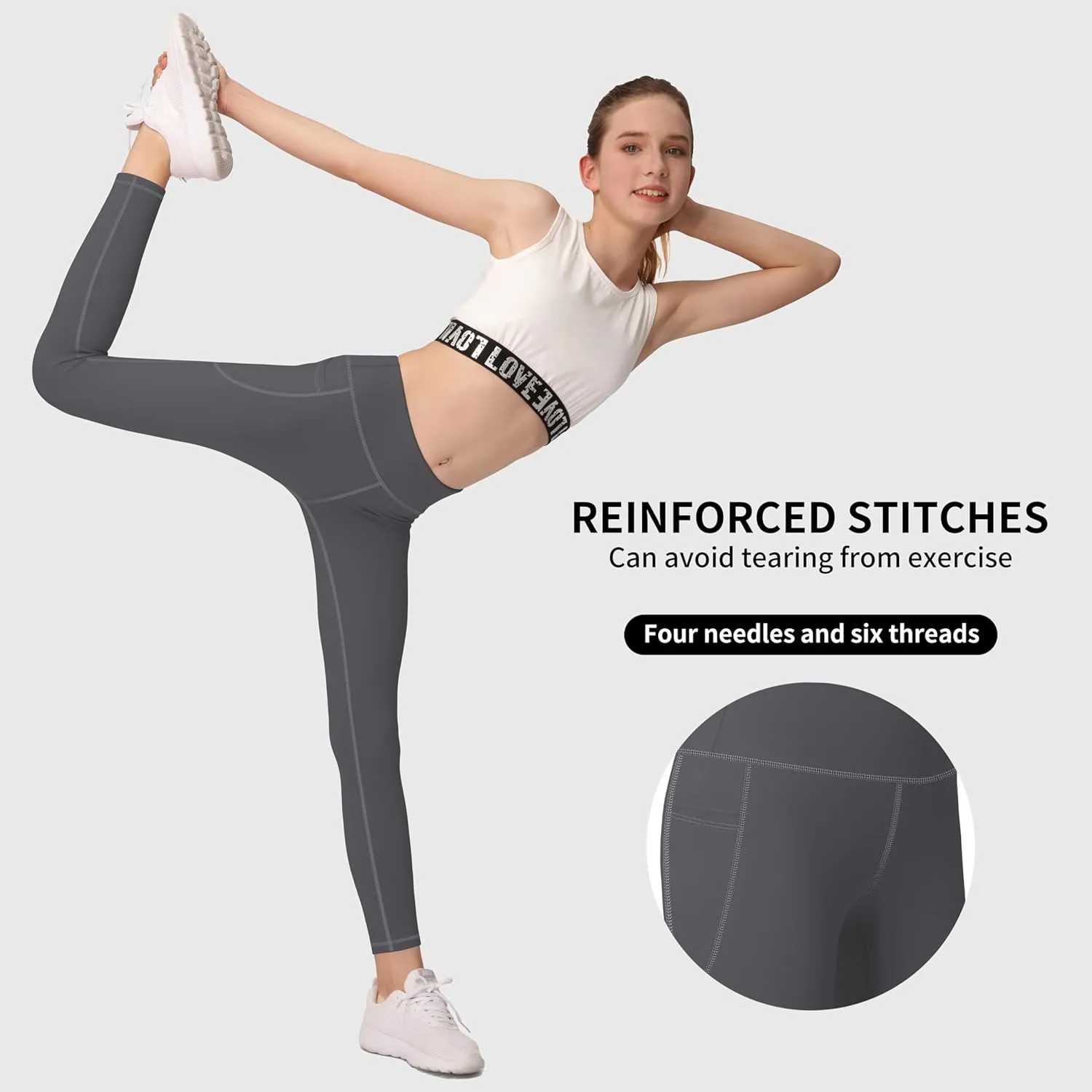 AENLLEY Girls Activewear Leggings with 2 Pockets - Kids Dance Workout Yoga Pants for Athletic Pack of 4