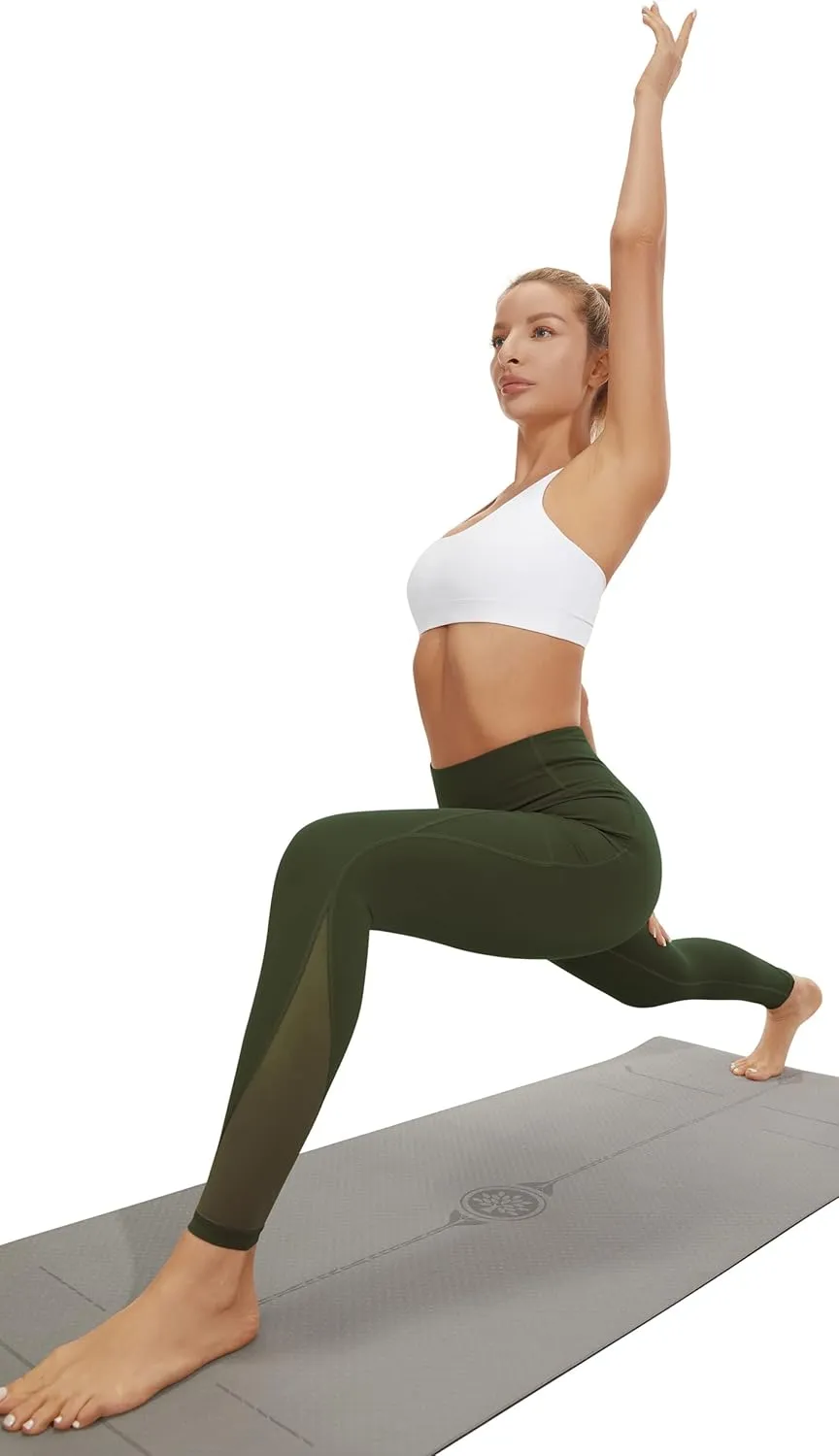 AFITNE Womens High Waist Mesh Yoga Leggings with Side Pockets, Tummy Control Workout Squat-Proof Yoga Pants