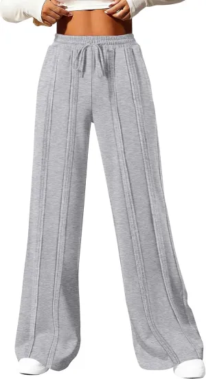 ANRABESS Women High Waist Wide Straight Leg Sweatpants Casual 2025 Joggers Sweat Lounge Pants with Pockets