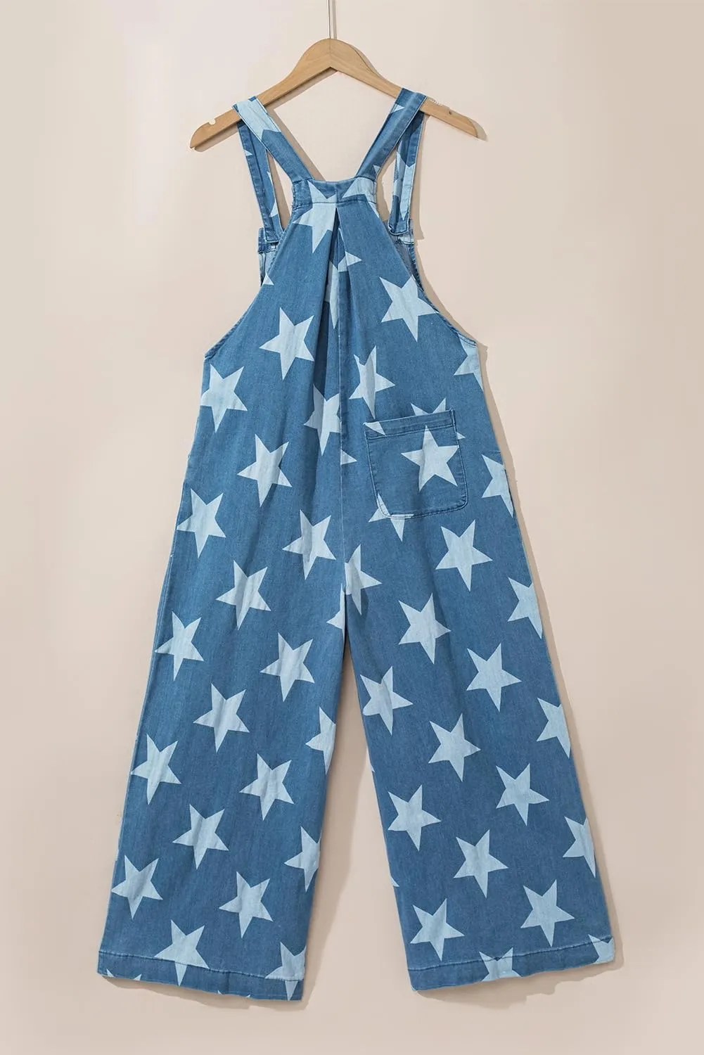Apvirdy women's Jeans Overalls Stars Print Wide Leg Pants Denim Jumpsuits Buttoned Strap Casual Loose Romper