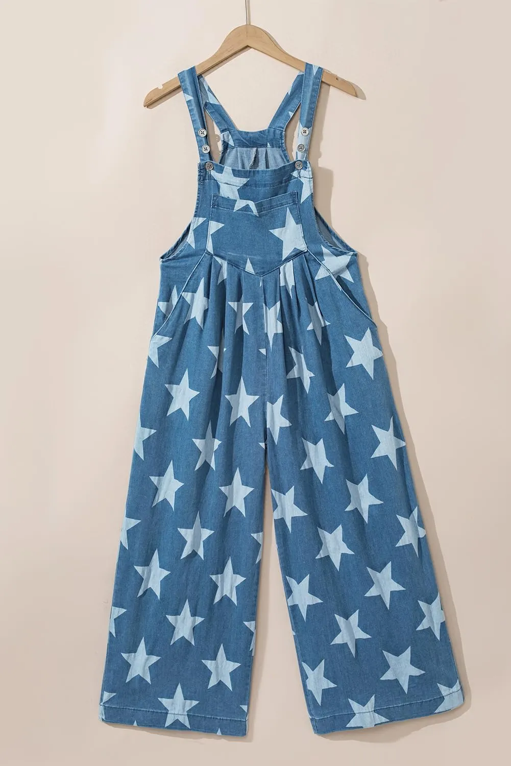 Apvirdy women's Jeans Overalls Stars Print Wide Leg Pants Denim Jumpsuits Buttoned Strap Casual Loose Romper