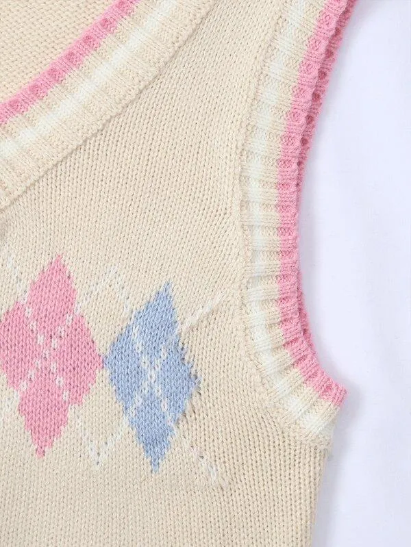 Argyle Pattern Sweater Vests for Women