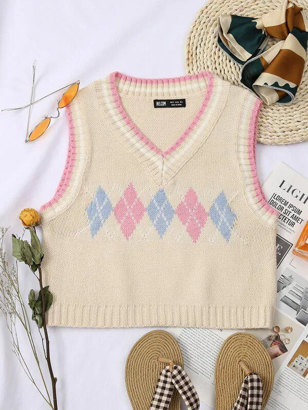 Argyle Pattern Sweater Vests for Women