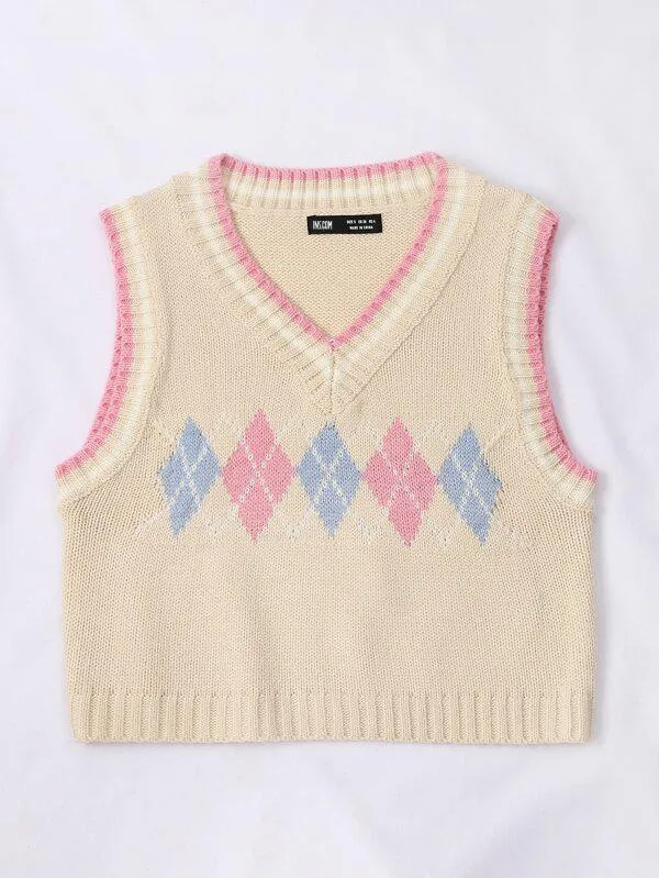Argyle Pattern Sweater Vests for Women