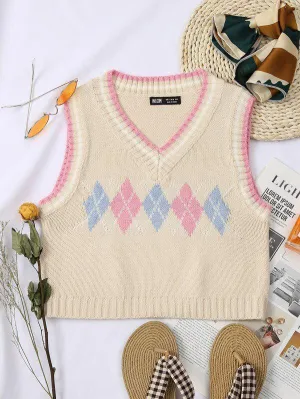 Argyle Pattern Sweater Vests for Women