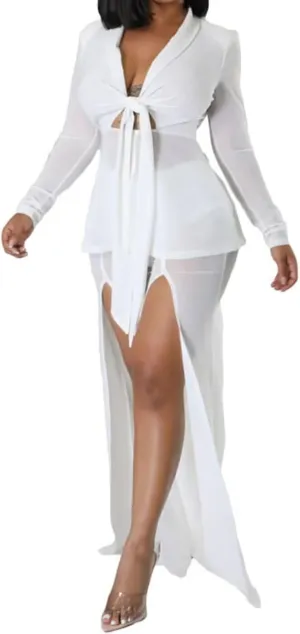 Aro Lora Womens Sexy 2 Piece Outfits See Through V Neck Top and Slits Wide Leg Pant Set Clubwear Tracksuits