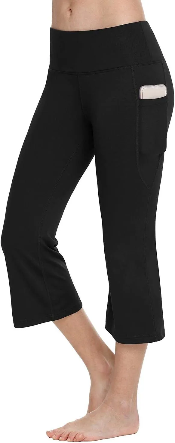 baleaf 21" Yoga Pants Women Flare Capri Leggings with Pockets Bootcut Casual Cotton Work Summer Lounge