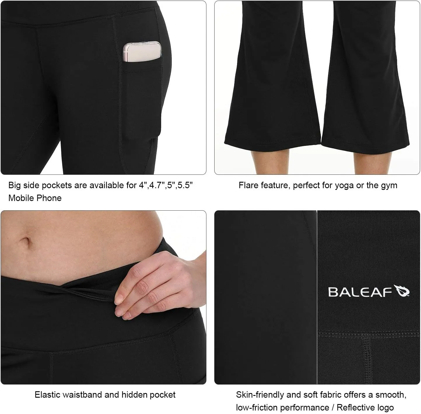 baleaf 21" Yoga Pants Women Flare Capri Leggings with Pockets Bootcut Casual Cotton Work Summer Lounge