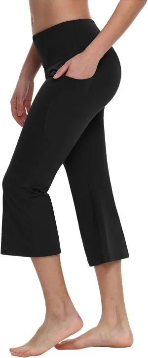 baleaf 21" Yoga Pants Women Flare Capri Leggings with Pockets Bootcut Casual Cotton Work Summer Lounge