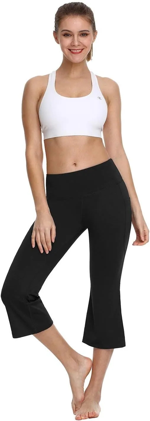 baleaf 21" Yoga Pants Women Flare Capri Leggings with Pockets Bootcut Casual Cotton Work Summer Lounge