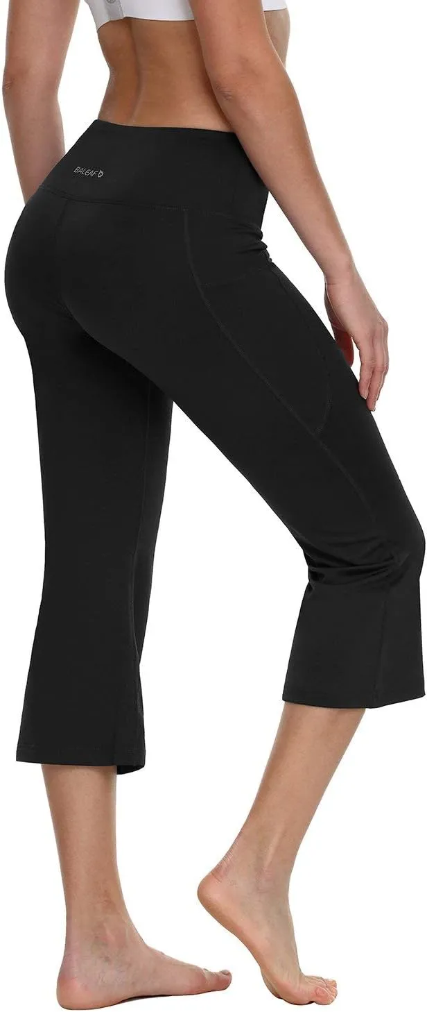 baleaf 21" Yoga Pants Women Flare Capri Leggings with Pockets Bootcut Casual Cotton Work Summer Lounge