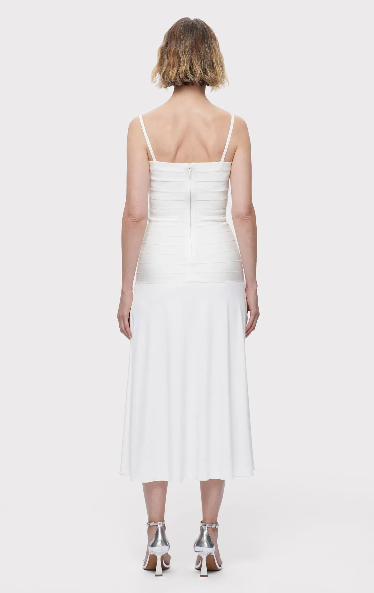 BANDAGE S/L MIDI DRESS W/ JERSEY SKIRT
