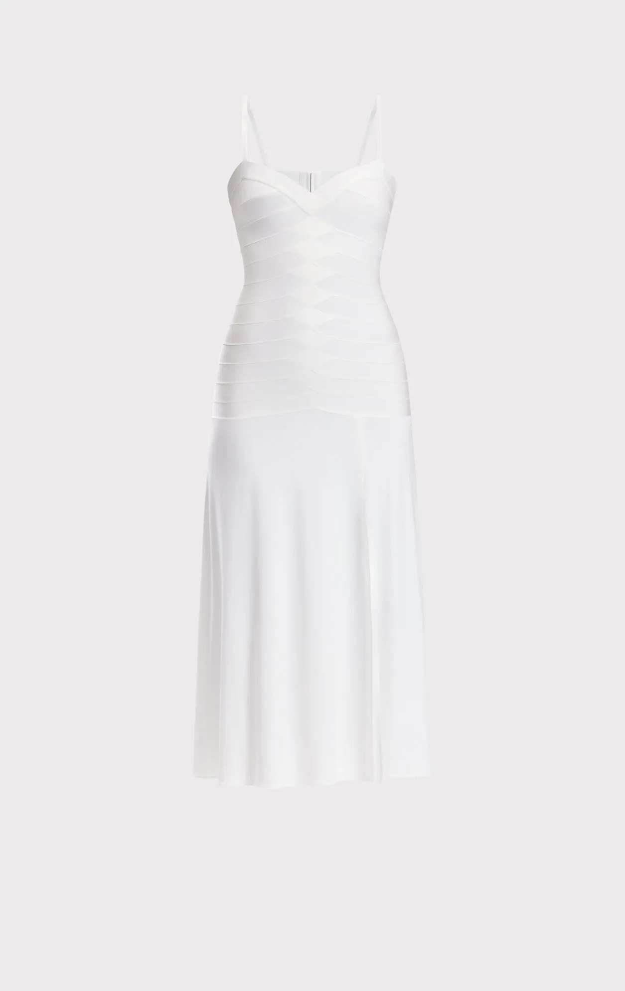 BANDAGE S/L MIDI DRESS W/ JERSEY SKIRT