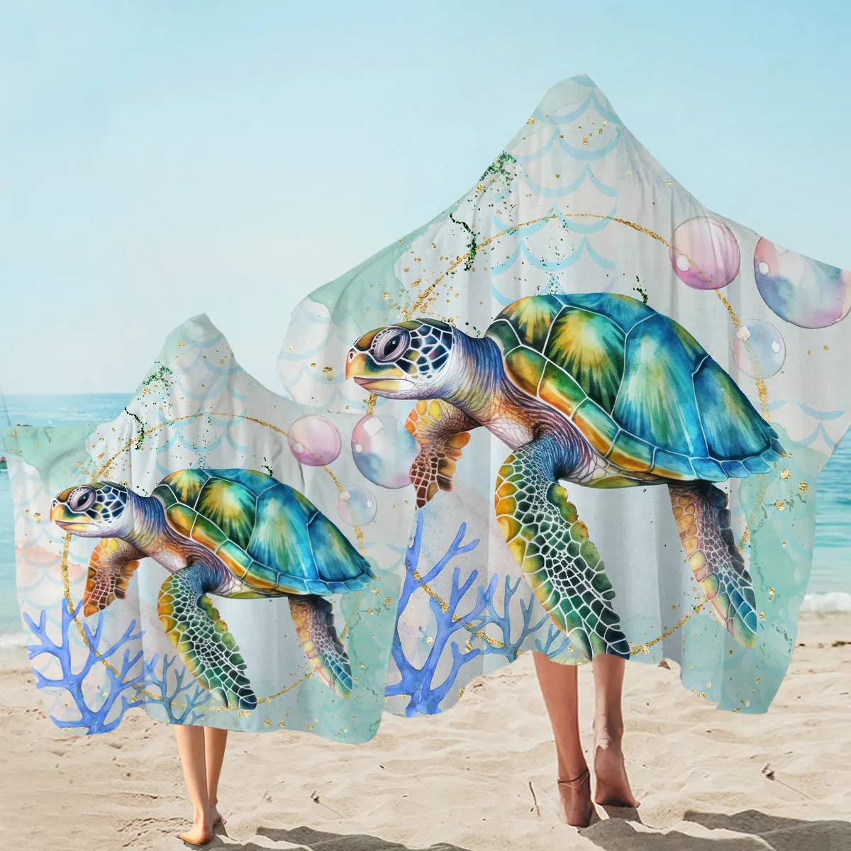 Blue Seashells Hooded Towel