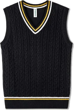 BOBOYOYO Boys Sweater Vest Unisex Cable Knit 100% Cotton Toddler Uniform Vest for Little Big Childrens Kids Teenage Girls