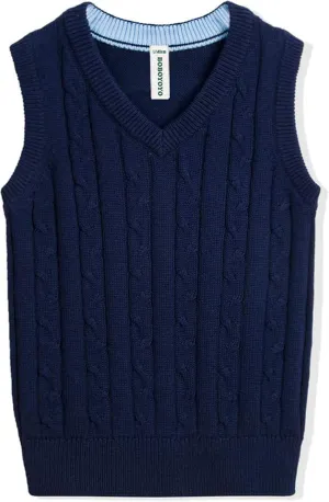 BOBOYOYO Boys Sweater Vest Unisex Cable Knit 100% Cotton Toddler Uniform Vest for Little Big Childrens Kids Teenage Girls