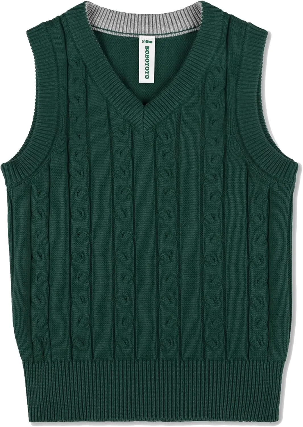 BOBOYOYO Boys Sweater Vest Unisex Cable Knit 100% Cotton Toddler Uniform Vest for Little Big Childrens Kids Teenage Girls