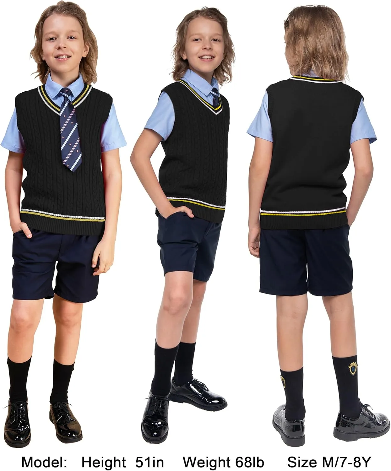 BOBOYOYO Boys Sweater Vest Unisex Cable Knit 100% Cotton Toddler Uniform Vest for Little Big Childrens Kids Teenage Girls