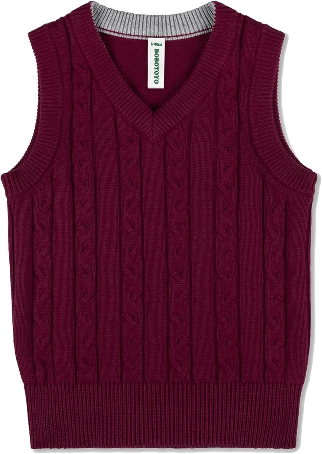 BOBOYOYO Boys Sweater Vest Unisex Cable Knit 100% Cotton Toddler Uniform Vest for Little Big Childrens Kids Teenage Girls