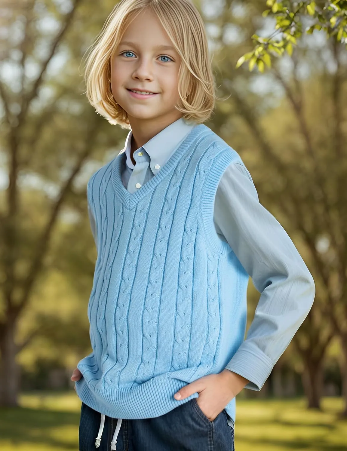 BOBOYOYO Boys Sweater Vest Unisex Cable Knit 100% Cotton Toddler Uniform Vest for Little Big Childrens Kids Teenage Girls