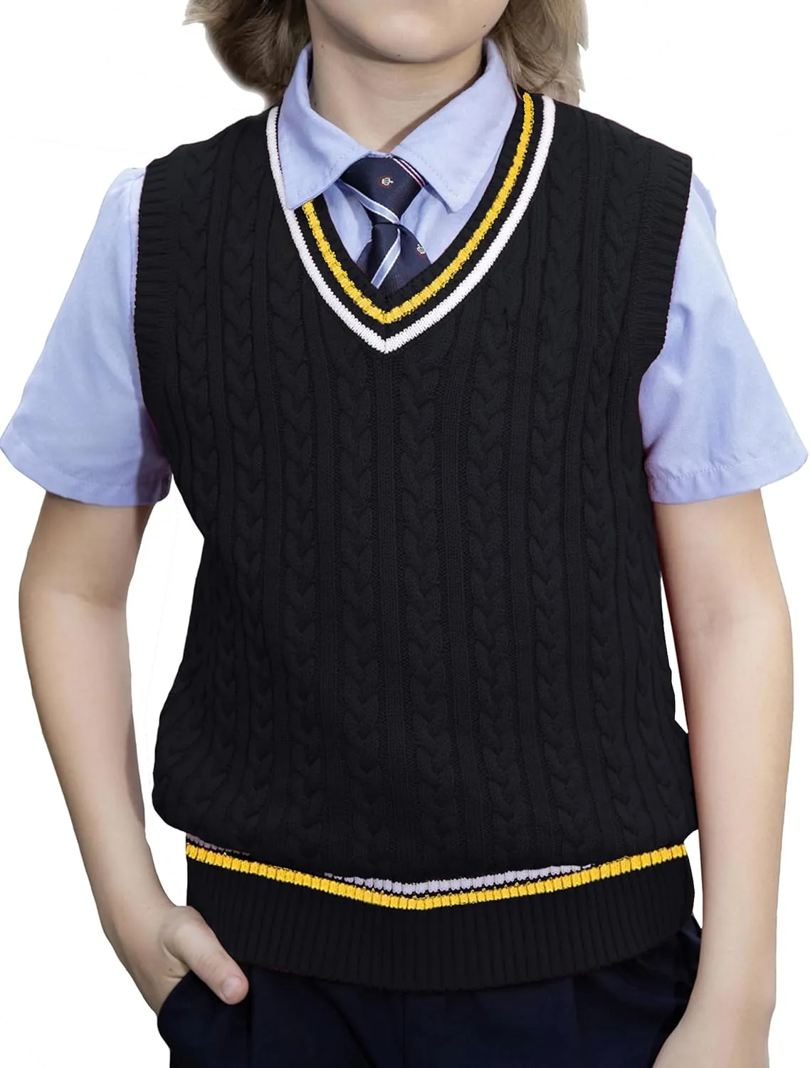 BOBOYOYO Boys Sweater Vest Unisex Cable Knit 100% Cotton Toddler Uniform Vest for Little Big Childrens Kids Teenage Girls