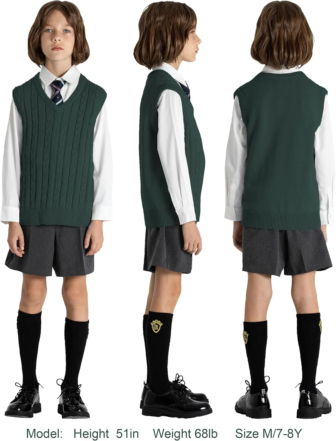 BOBOYOYO Boys Sweater Vest Unisex Cable Knit 100% Cotton Toddler Uniform Vest for Little Big Childrens Kids Teenage Girls