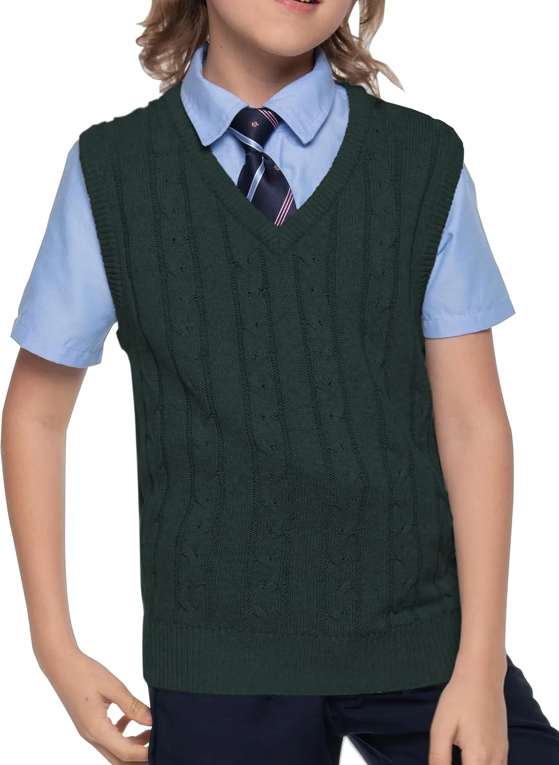 BOBOYOYO Boys Sweater Vest Unisex Cable Knit 100% Cotton Toddler Uniform Vest for Little Big Childrens Kids Teenage Girls