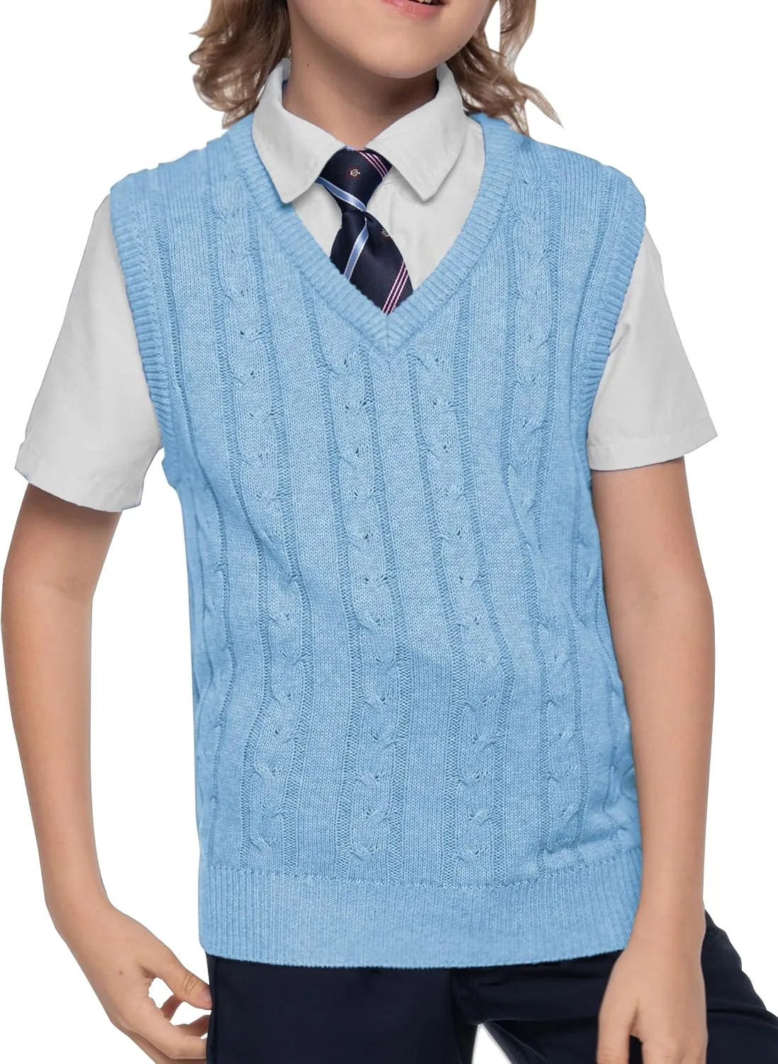 BOBOYOYO Boys Sweater Vest Unisex Cable Knit 100% Cotton Toddler Uniform Vest for Little Big Childrens Kids Teenage Girls