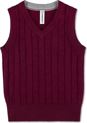BOBOYOYO Boys Sweater Vest Unisex Cable Knit 100% Cotton Toddler Uniform Vest for Little Big Childrens Kids Teenage Girls