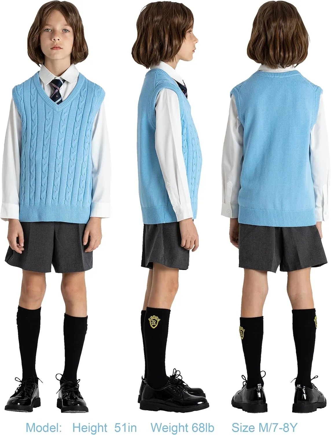 BOBOYOYO Boys Sweater Vest Unisex Cable Knit 100% Cotton Toddler Uniform Vest for Little Big Childrens Kids Teenage Girls