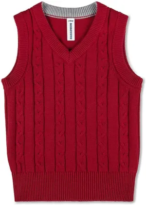 BOBOYOYO Boys Sweater Vest Unisex Cable Knit 100% Cotton Toddler Uniform Vest for Little Big Childrens Kids Teenage Girls