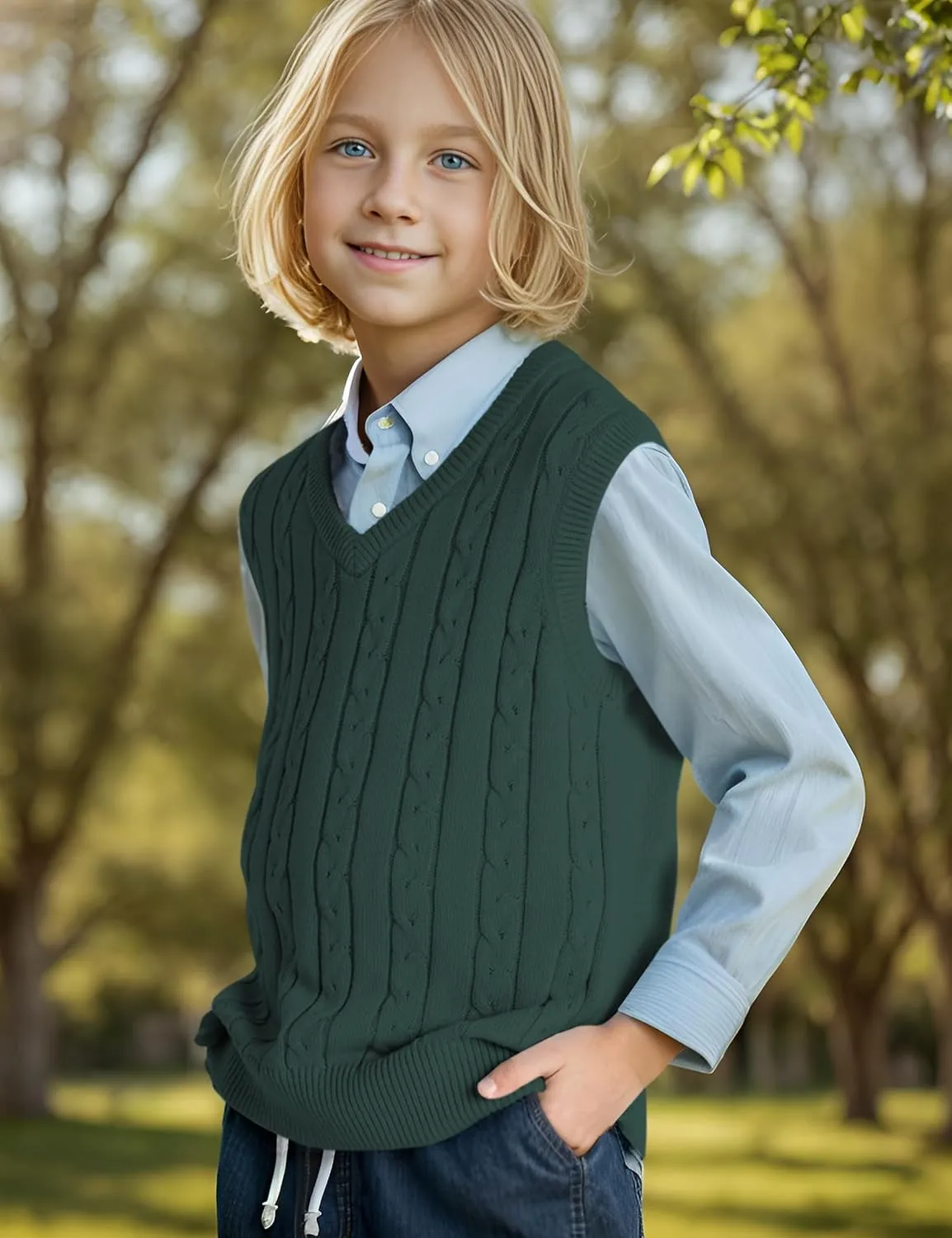 BOBOYOYO Boys Sweater Vest Unisex Cable Knit 100% Cotton Toddler Uniform Vest for Little Big Childrens Kids Teenage Girls