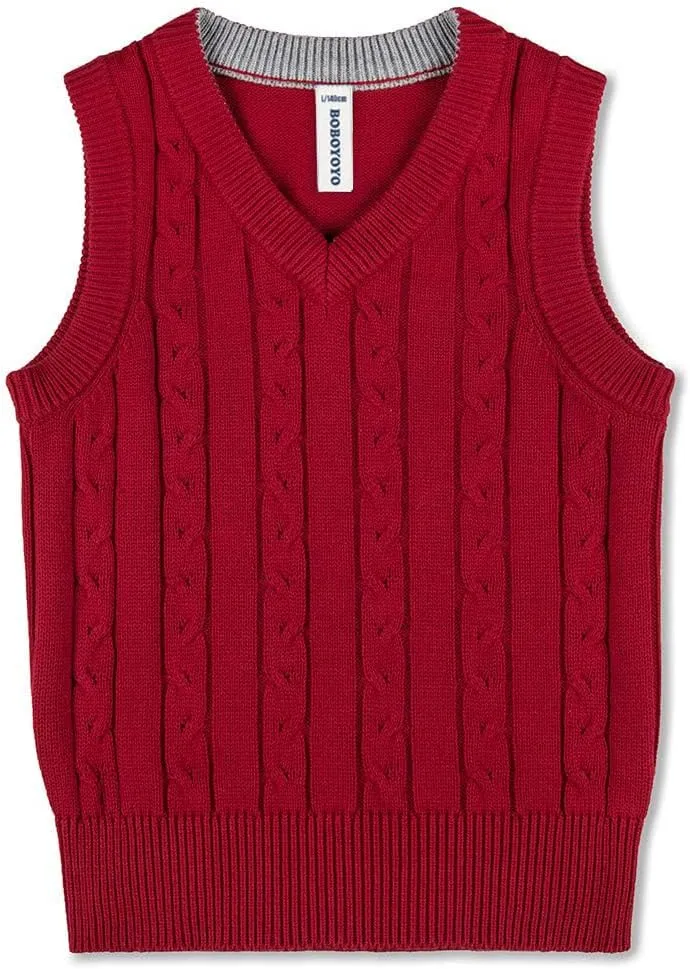 BOBOYOYO Boys Sweater Vest Unisex Cable Knit 100% Cotton Toddler Uniform Vest for Little Big Childrens Kids Teenage Girls