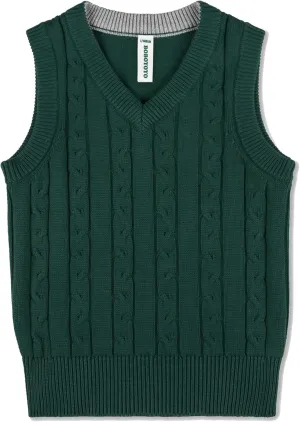 BOBOYOYO Boys Sweater Vest Unisex Cable Knit 100% Cotton Toddler Uniform Vest for Little Big Childrens Kids Teenage Girls