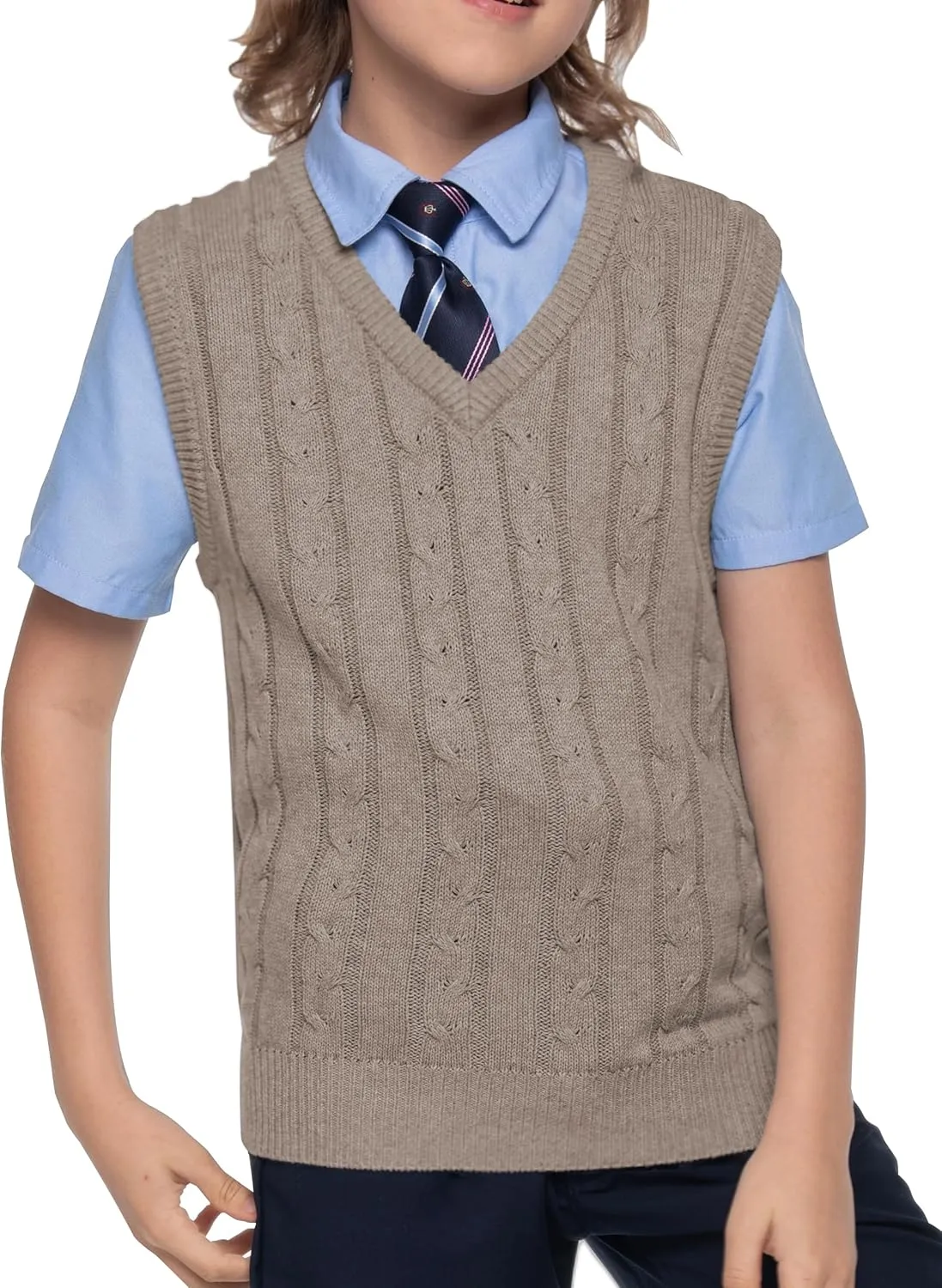 BOBOYOYO Boys Sweater Vest Unisex Cable Knit 100% Cotton Toddler Uniform Vest for Little Big Teenage Boy Girls Childrens Kids