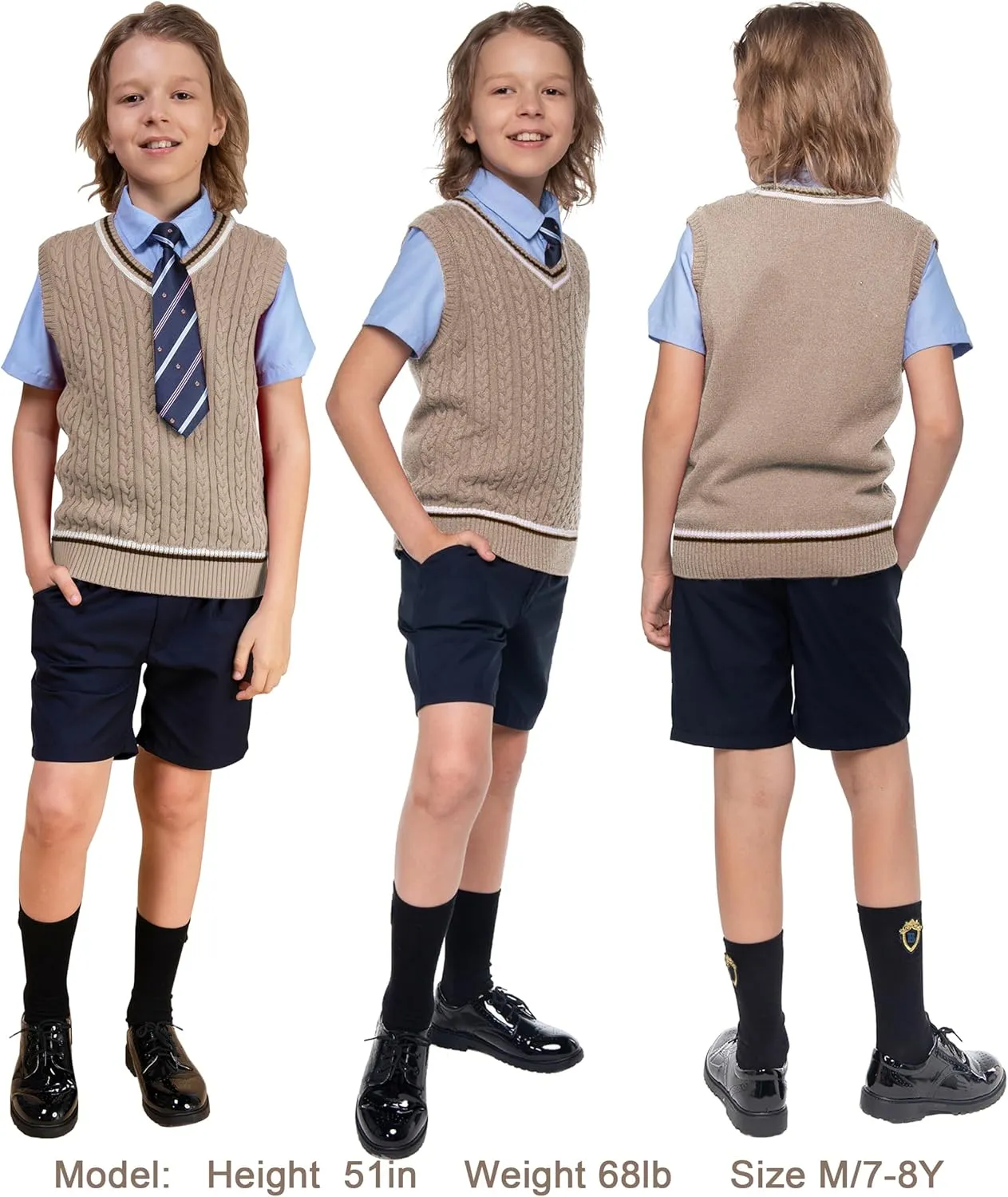 BOBOYOYO Boys Sweater Vest Unisex Cable Knit 100% Cotton Toddler Uniform Vest for Little Big Teenage Boy Girls Childrens Kids