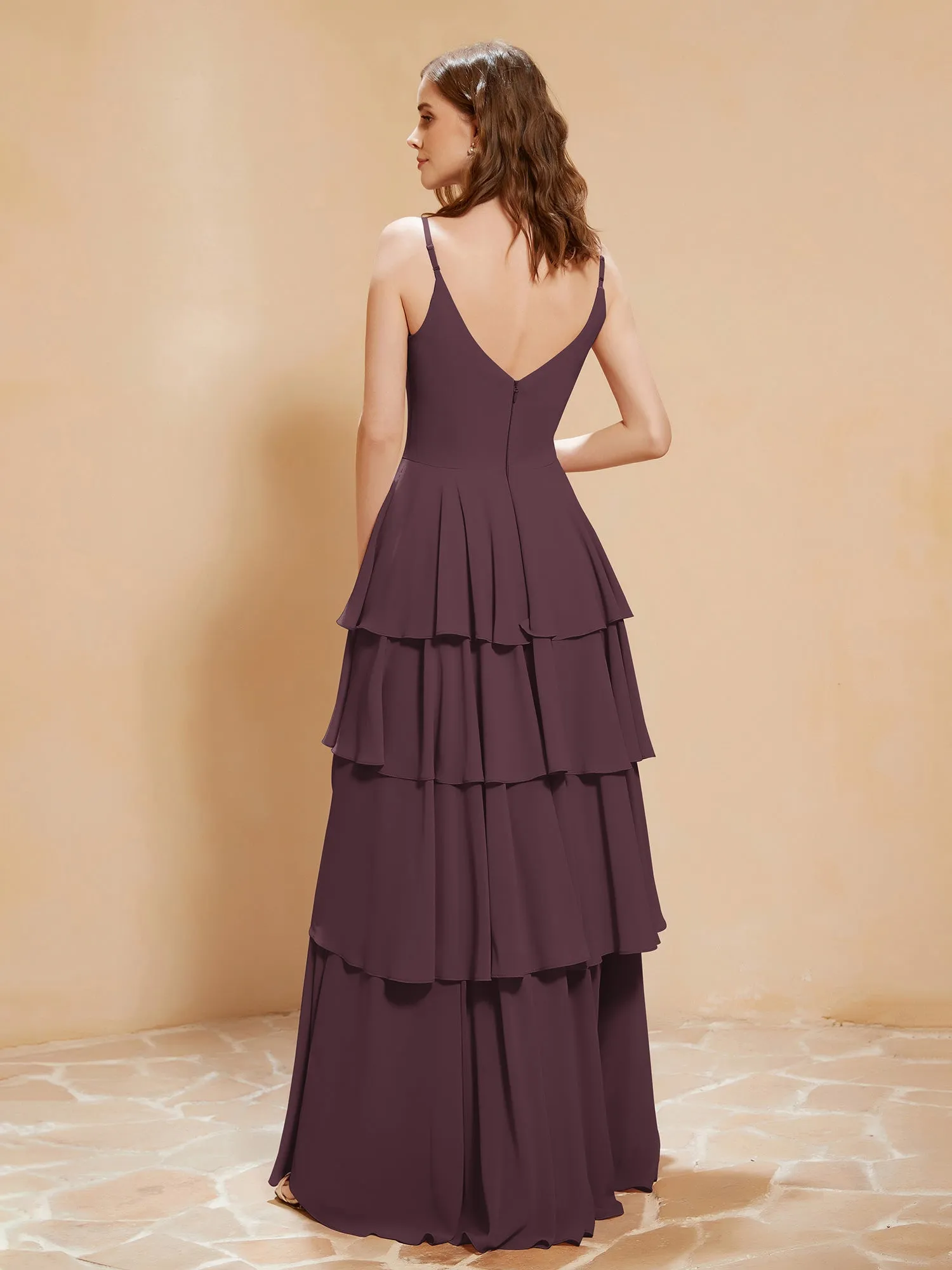 Boho V-neck Floor-length Dress Flowy Ruffles Cabernet Plus Size