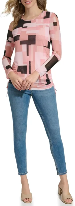 Calvin Klein Women's Printed Long Sleeve Top with Tie Detail