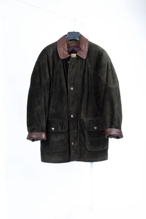 Camel Soft Forest Green Suede Vintage Men's Parka, L