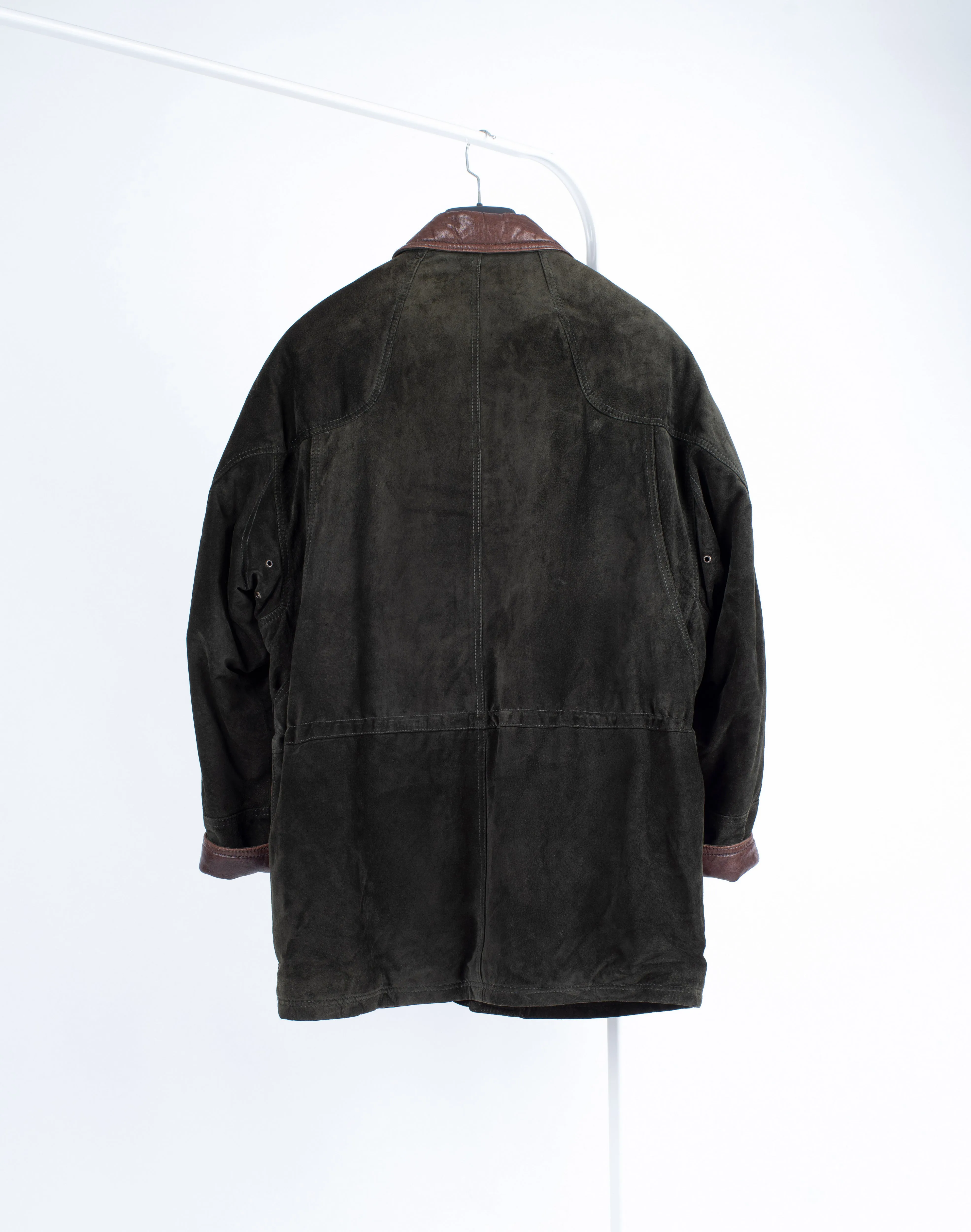 Camel Soft Forest Green Suede Vintage Men's Parka, L