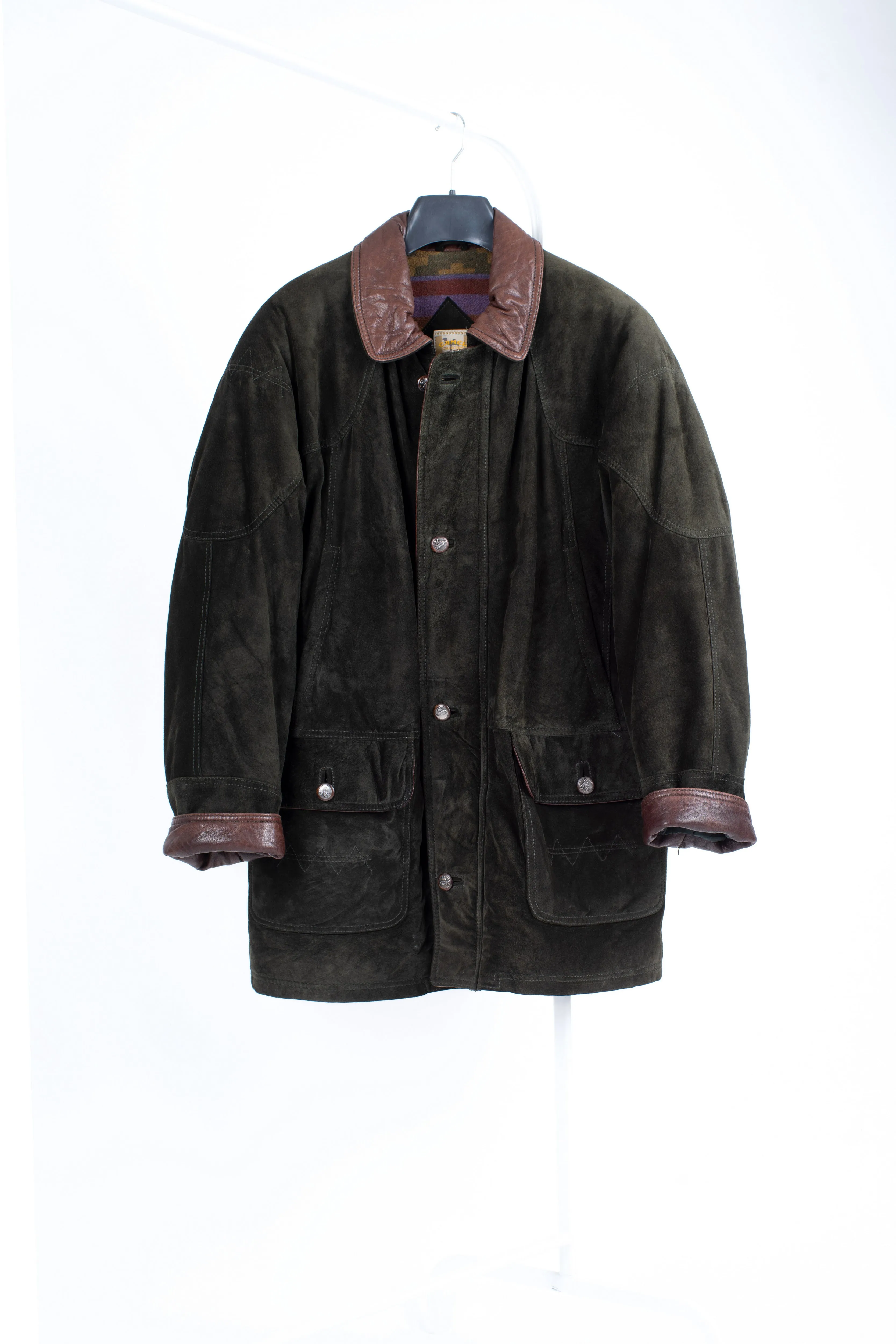 Camel Soft Forest Green Suede Vintage Men's Parka, L