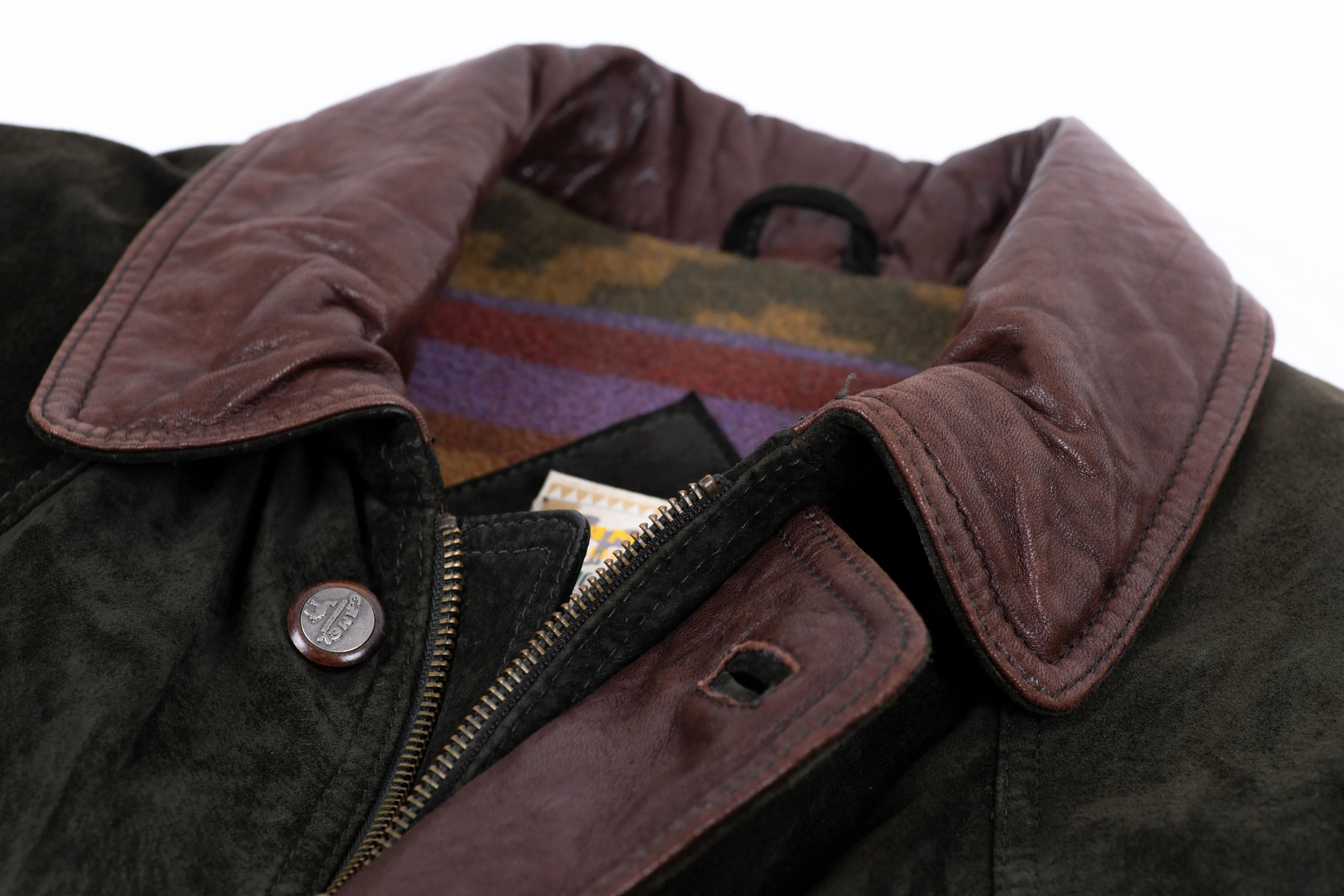Camel Soft Forest Green Suede Vintage Men's Parka, L