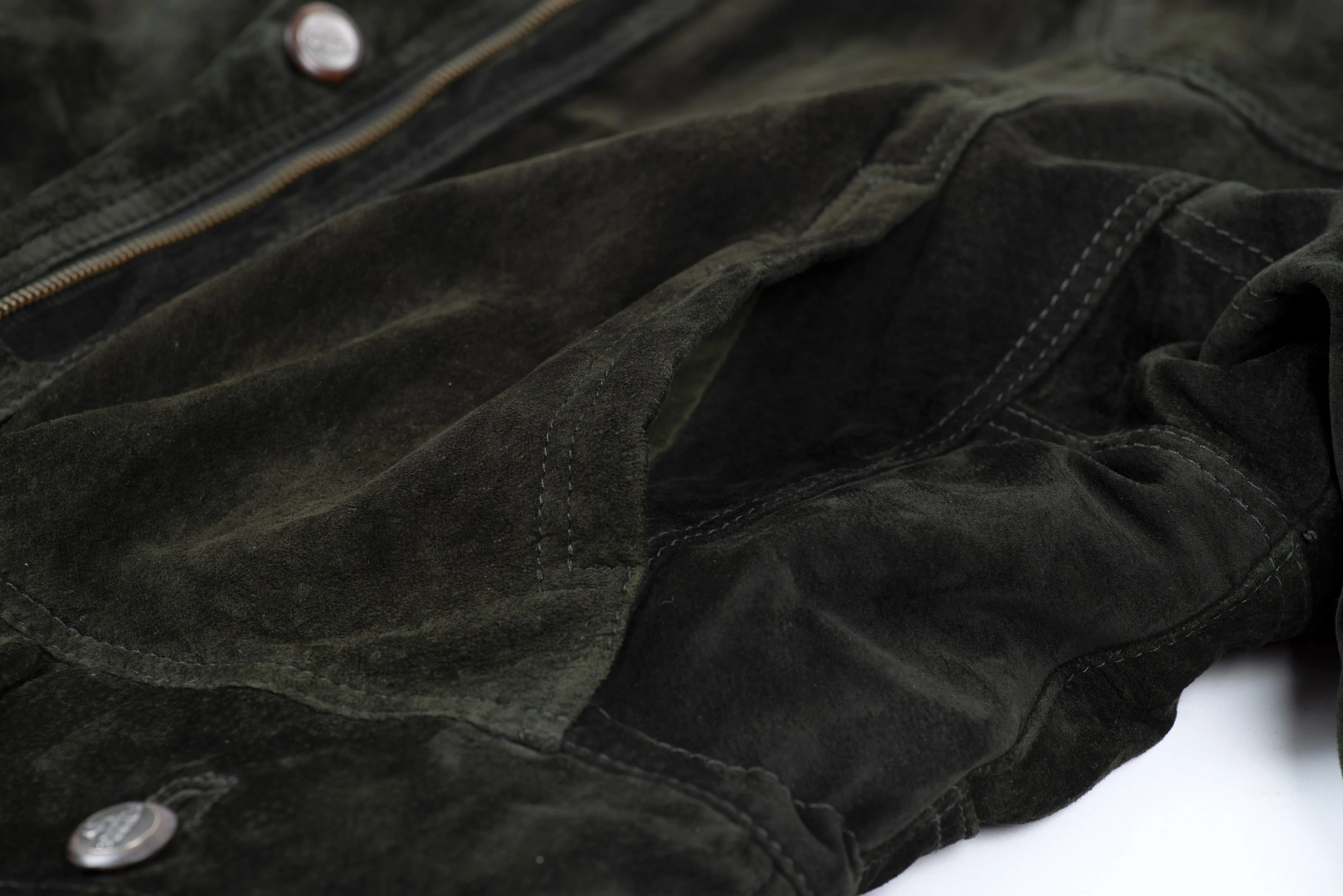 Camel Soft Forest Green Suede Vintage Men's Parka, L