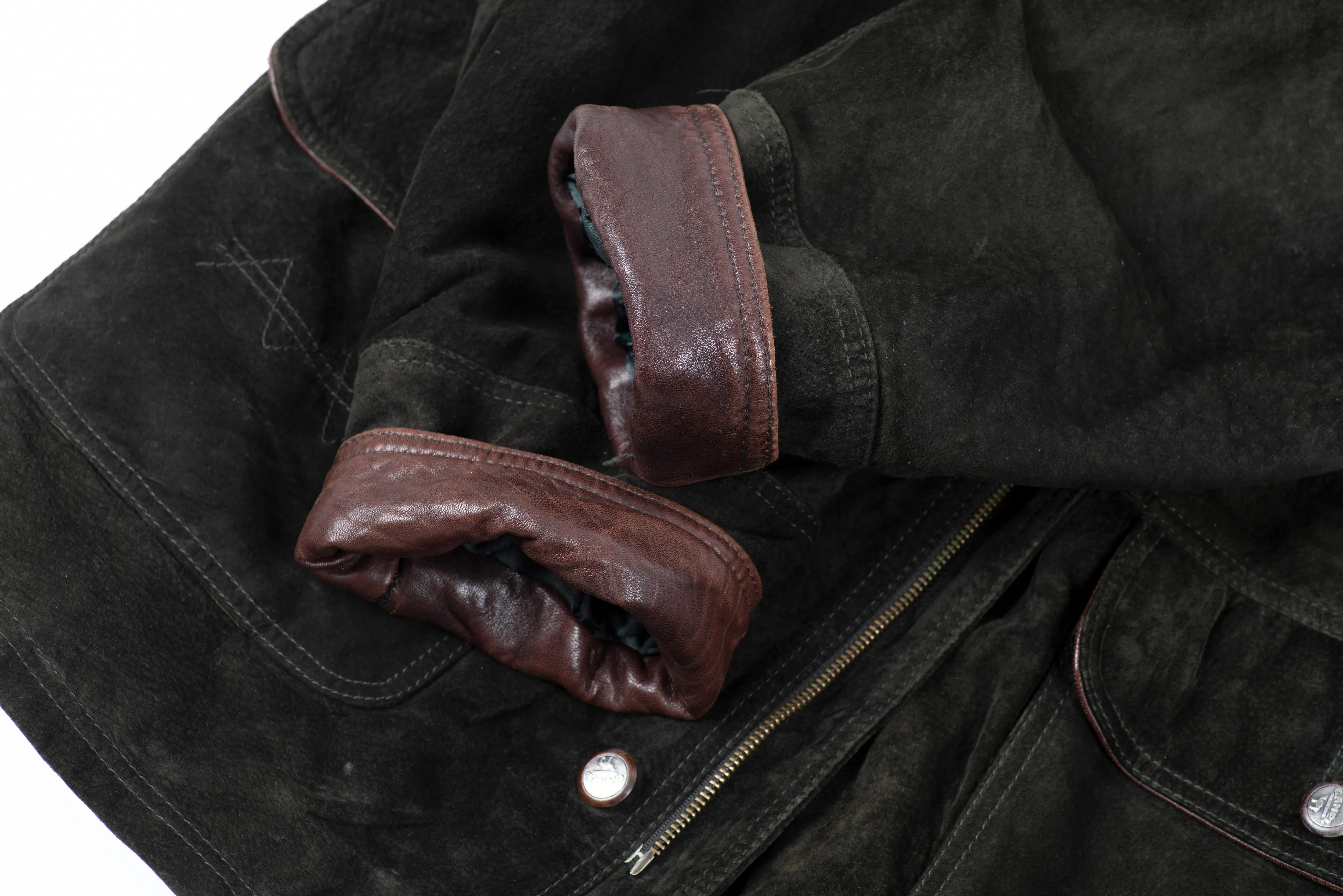 Camel Soft Forest Green Suede Vintage Men's Parka, L