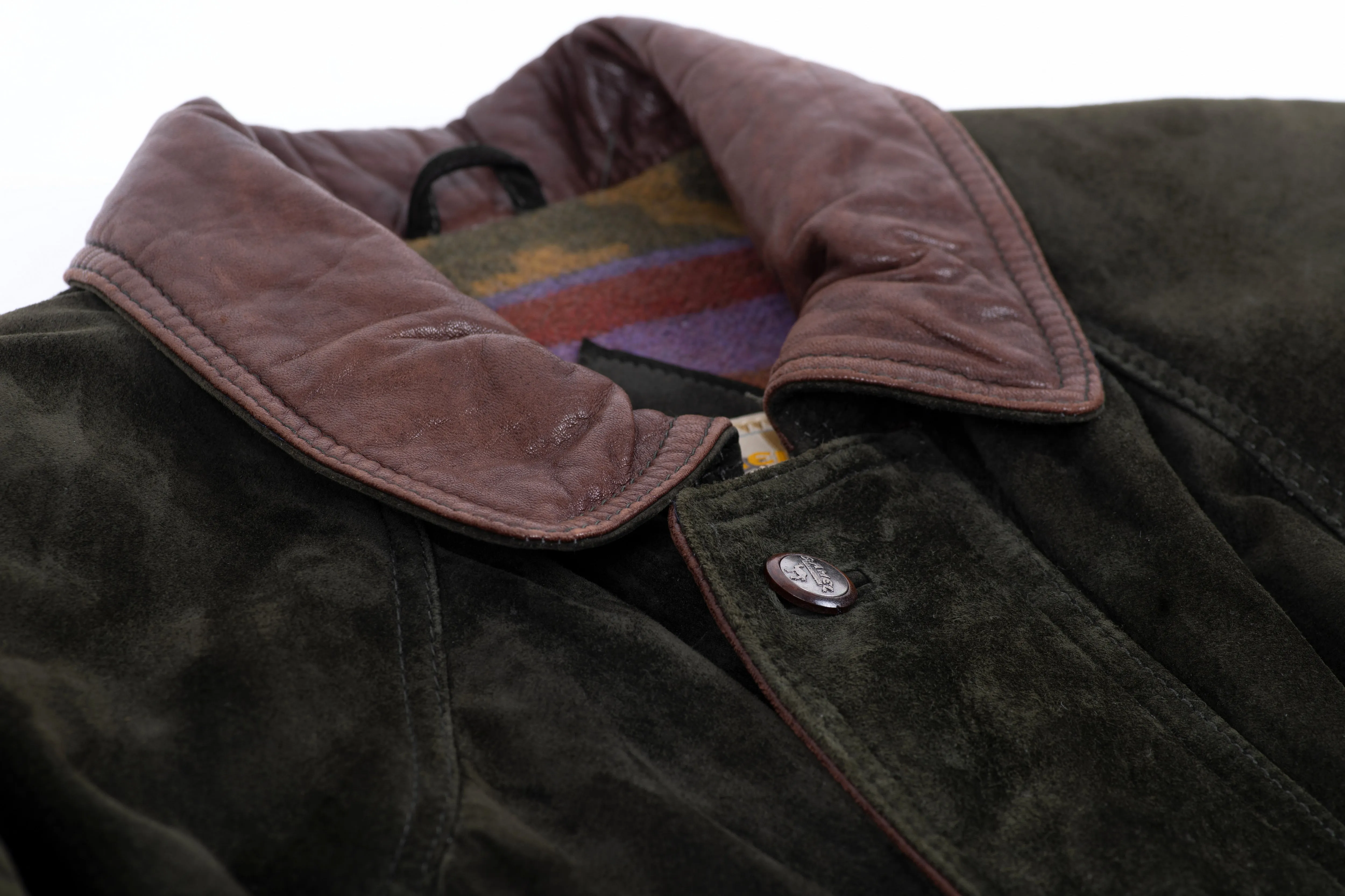 Camel Soft Forest Green Suede Vintage Men's Parka, L