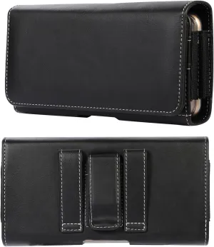 Cell Phone Waist Belt Bag Men Leather, Smartphone Belt Clip Pouch Leather, 6.7" Universal Horizontal Mobile Phone Fanny Pack Wallet with Belt Clip Loop Carabiner Smartphone Sport Travel Pocket Purse