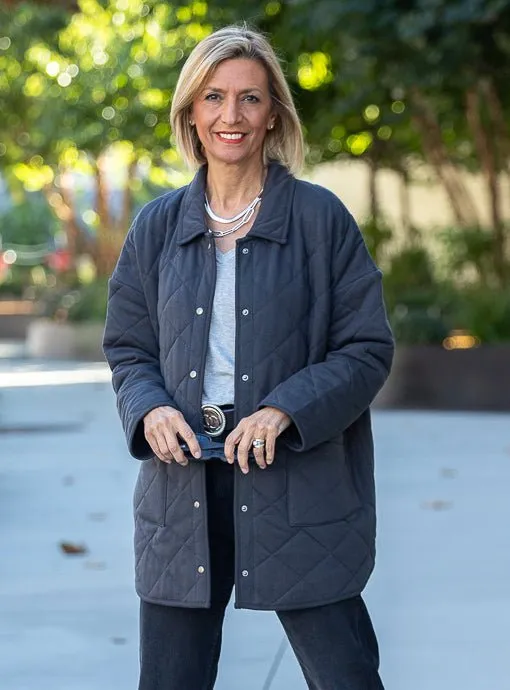 Charcoal Quilted Knit Oversized Parka Jacket