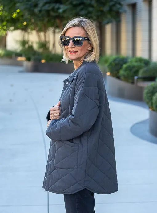 Charcoal Quilted Knit Oversized Parka Jacket