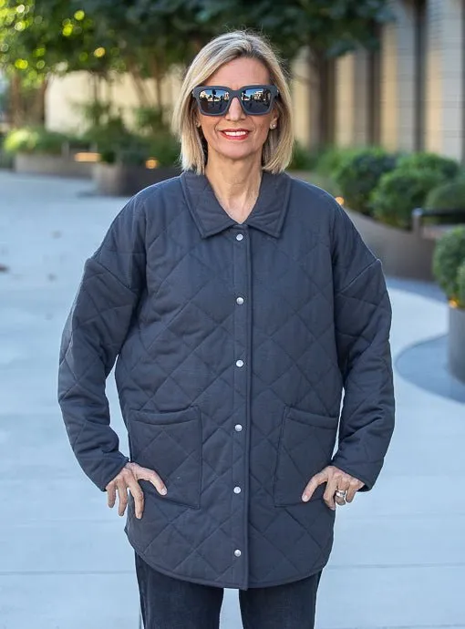 Charcoal Quilted Knit Oversized Parka Jacket
